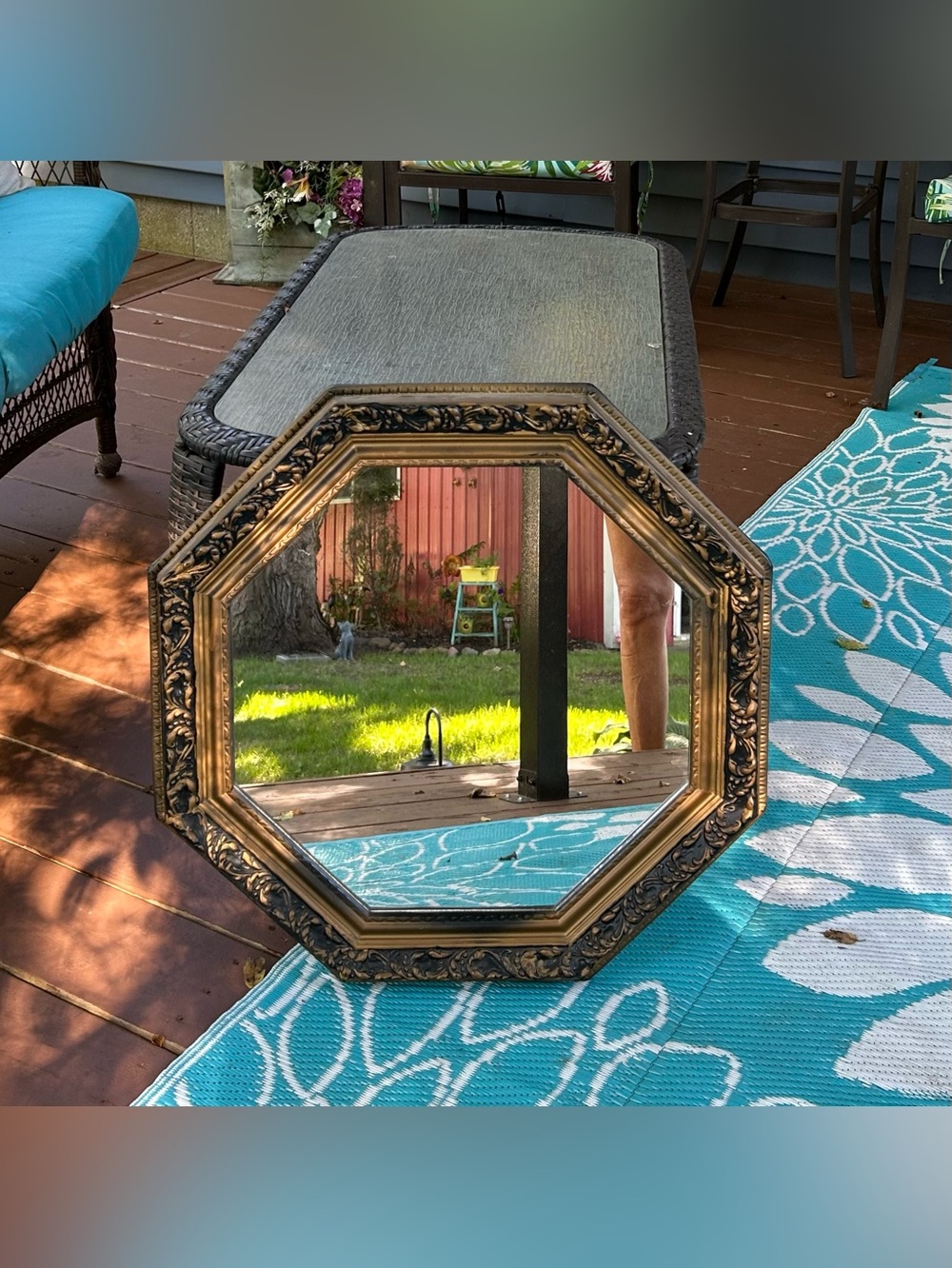 Vintage MCM Antiqued Gold Hollywood Regency 22x22" Ornate Octagon Wall Mirror